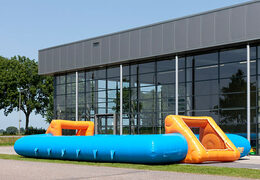 Get blue orange inflatable table football with unique boarding sliding system online now. Order inflatable table football at JB Inflatables Netherlands