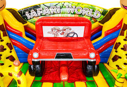 Inflatable red slide car in bouncy castle with safari theme