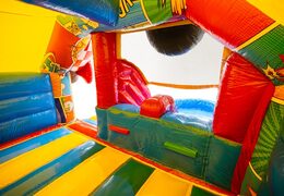 Inside of the Inflatable Castle Dubbelslide Slide Combo in Blue, Yellow, and Red