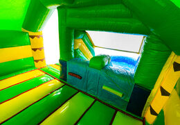 Interior of Double Slide Combo Bouncy Castle in Green and Yellow