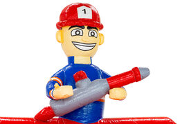 3D figure on Double Slide inflatable firefighter with fire hose theme