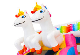 Order inflatable castle with unicorn theme and 2 3D unicorns on the roof online
