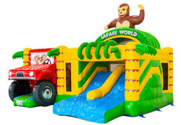 Multiplay Dubbelslide inflatable castle with two slides in safari gorilla theme