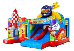 Multiplay Doubleslide inflatable castle with two slides in a comic theme