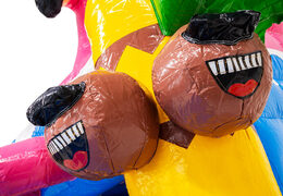 3D figure on bouncy castle Dubbelslide with smiling coconuts in Hawaii flamingo theme