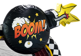 Striking inflatable obstacle course in a vibrant Comic theme