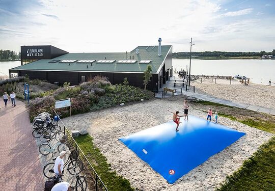 Inflatable blue airmountain custom made at JB Inflatables UK; specialist in inflatable advertising items such as custom airmountains