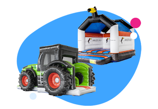 Photo of an inflatable tractor and bouncy castle