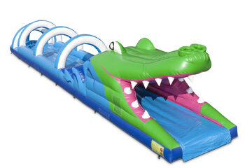 Order an inflatable 18meter belly slide in a crocodile theme for your kids online. Buy inflatable belly slides now online at JB Inflatables UK