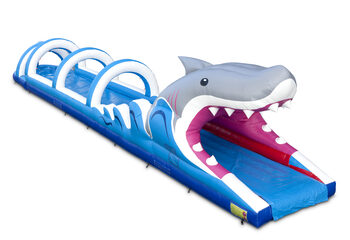 Spectacular inflatable shark belly slide 18 meters long for kids. Buy inflatable belly slides now online at JB Inflatables UK