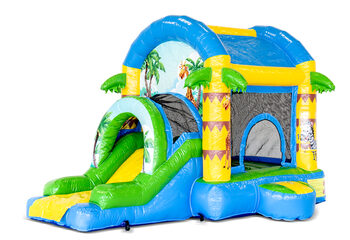 Buy a large indoor inflatable bouncy castle in the theme of jungle fun with a slide for children. Order inflatable bouncy castles online at JB Inflatables UK