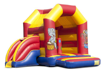 Midi multifun inflatable bounce house with roof for kids for sale in circus theme. Online available at JB Inflatables UK 