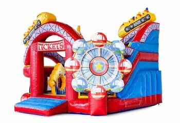 Buy large inflatable open multiplay bouncy castle with slide in theme roller coaster rollercoaster for children. Order bouncy castles online at JB Inflatables UK