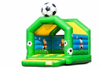 Buy standard bouncy castles in striking colors with a large 3D football object for children on top. Order bouncy castles online at JB Inflatables UK