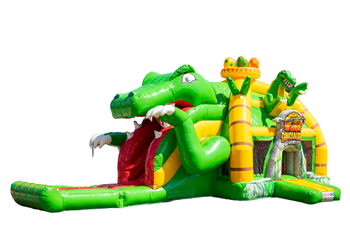 Buy inflatable air cushion multiplay with slide in yellow green dino theme