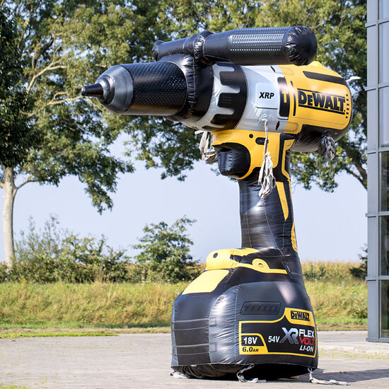 Buy an inflatable 4 meter high De Walt drilling machine blow-up promotionals. Order now 3d inflatables online at JB Inflatables UK