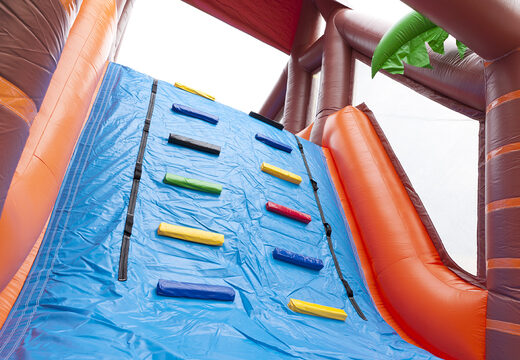 Buy inflatable unique 17 meter wide jungle themed obstacle course with 7 game elements and colorful objects for children. Order inflatable obstacle courses now online at JB Inflatables UK