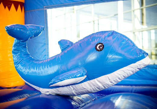 Buy an indoor inflatable maxifun super bouncer in bright colors and fun 3D figures in a beach theme for children. Order bouncers online at JB Inflatables UK