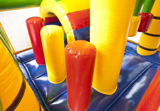 Multiplay crocodile bouncer with a slide, fun objects on the jumping surface and eye-catching 3D objects for kids. Order inflatable bouncers online at JB Inflatables UK