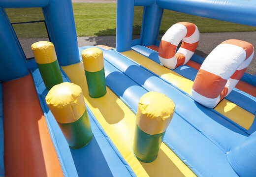 Get your dolphin themed inflatable multifunctional slide with a splash pool, impressive 3D object, fresh colors and the 3D obstacles online now. Buy inflatable slides at JB Inflatables UK