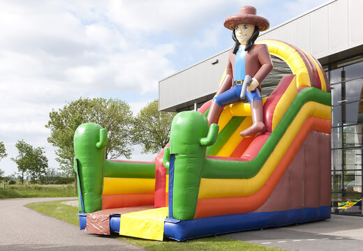 Large inflatable multifunctional slide in a beach theme with a splash pool, impressive 3D object, fresh colors and the 3D obstacles for children. Order inflatable slides now online at JB Inflatables UK