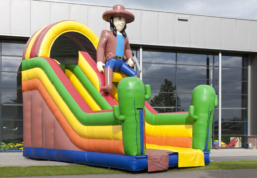 Beach themed inflatable slide with a splash pool, impressive 3D object, fresh colors and the 3D obstacles for kids. Order inflatable slides now online at JB Inflatables UK