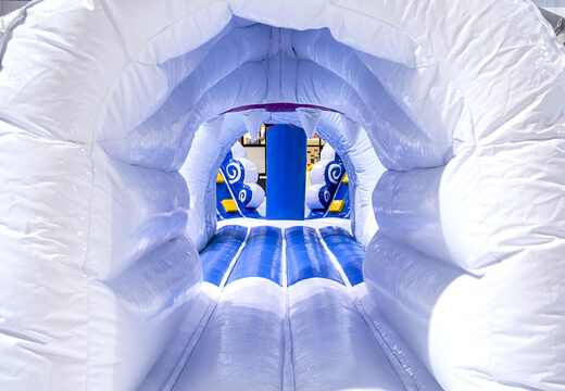 Order a 13 meter long inflatable shark run swimming pool assault course in a unique design with funny 3D objects and no less than 2 slides for both young and old. Buy inflatable obstacle courses online now at JB Inflatables UK