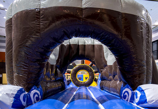 Cool pirate themed play island with a vine, climbing tower, round slide and obstacles for both young and old. Order inflatable pool games now online at JB Inflatables UK