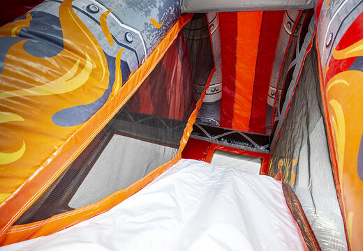 Buy a bouncer in theme fire brigade with a slide for children. Order inflatable bouncers online at JB Inflatables UK