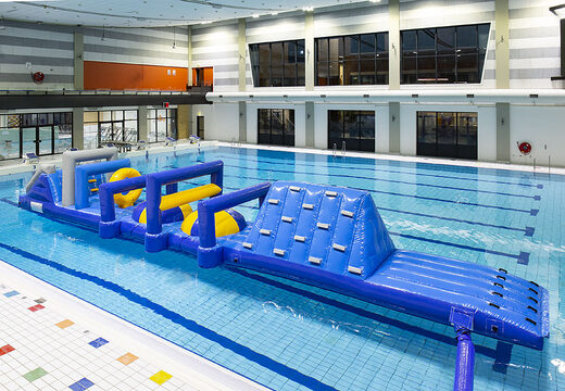 Buy unique inflatable Obstacle Run Marine XL with double climbing wall and double slide for both young and old. Order inflatable pool games now online at JB Inflatables UK