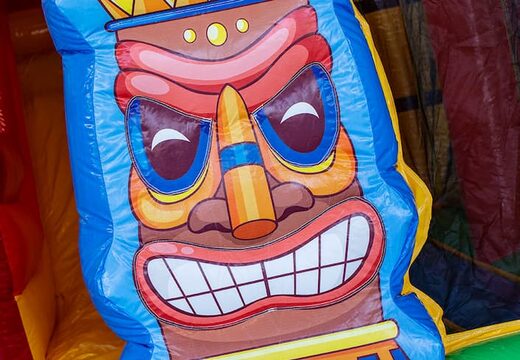 Buy inflatable boss slidebox bouncy castle in Hawaii theme with a slide for children. Order inflatables online at JB Inflatables UK