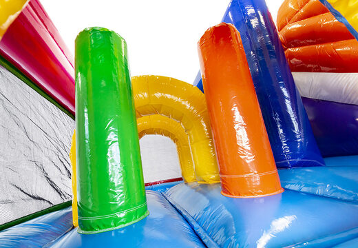 Order medium inflatable multiplay bounce house in flamingo theme with slide for children. Buy inflatable bounce houses online at JB Inflatables UK