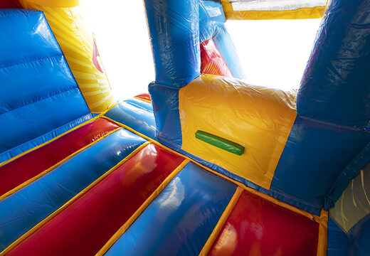 Buy inflatable slide combo bouncer in superhero theme for children. Order now inflatable bouncers with slide at JB Inflatables UK