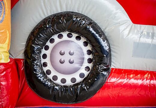 Order large inflatable indoor fire department multiplay bouncer with slide in Lego theme for kids. Buy bouncers online at JB Inflatables UK