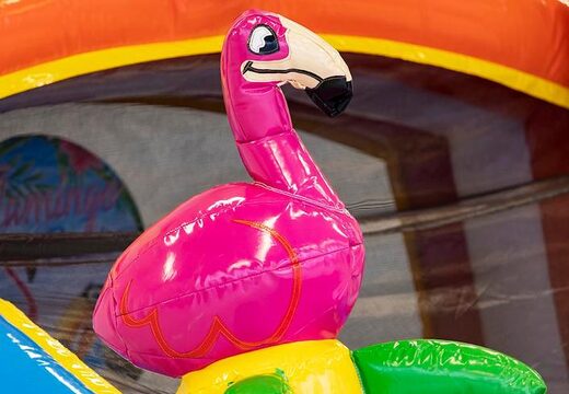 Order a water slide bouncer with a 3D object of a large flamingo on top from JB Inflatables UK. Buy bouncers online now at JB Inflatables UK