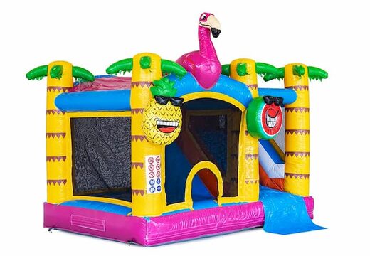 Opblaasbaar Jumpy Happy Splash roze springkussen met waterbad kopen in thema flamingo voor kids bij JB Inflatables