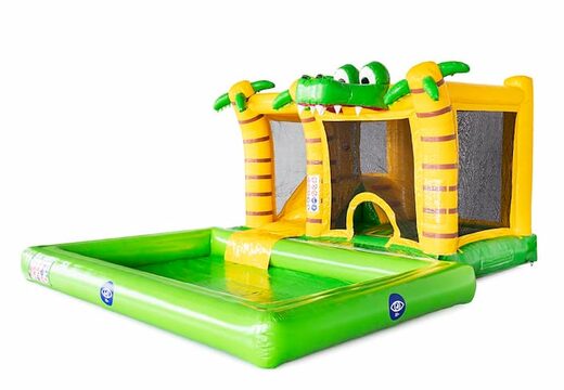 Opblaasbaar Multi Splash Bounce Krokodil springkussen met waterbadje kopen in thema krokodil croco voor kinderen bij JB Inflatables