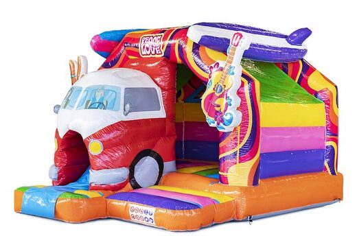 Opblaasbaar luchtkussen in hippy thema met glijbaan te koop voor kinderen