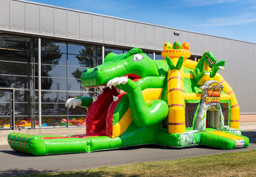 Inflatable multiplay super bouncy castle with slide in dino theme for sale for kids
