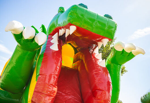 Inflatable air cushion multiplay with slide in yellow green dino theme for sale