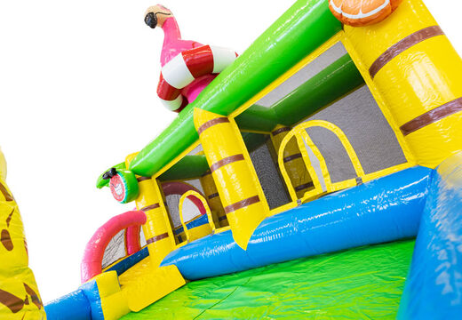 Flamingo themed bouncy castle for children. Buy inflatables online at JB Inflatables UK