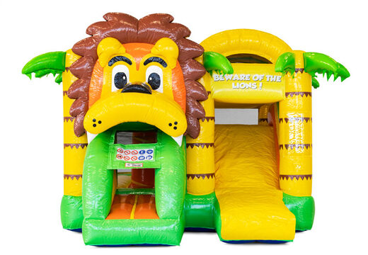 Order covered inflatable Mini Multiplay bouncy castle with slide in theme Lion for children. Buy inflatable bouncers now at JB Inflatables UK