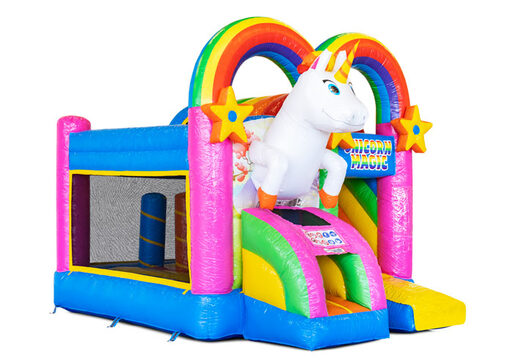 Inflatable Mini Multiplay bouncy castle in Unicorn theme for sale at JB Inflatables. Order inflatable bouncers at JB Inflatables UK