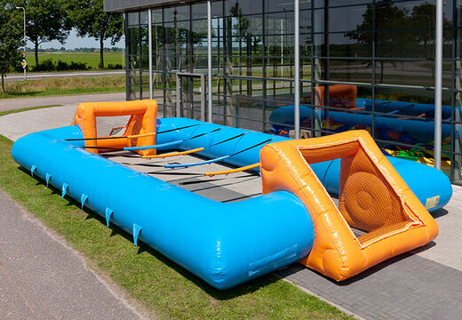 Order blue orange inflatable table football with unique boarding sliding system for kids. Buy inflatable table football now online at JB Inflatables Netherlands