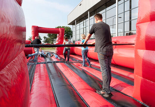 Black red inflatable table football with unique boarding sliding system for sale