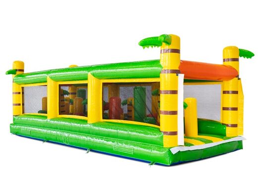 Modular obstacle course in yellow, green, and orange with palm tree