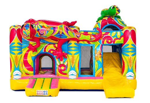 Ibiza-style theme with two salamanders on Multiplay bouncy castle