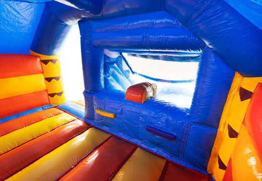 Inside of the Double Slide Slide Combo inflatable castle blue yellow orange