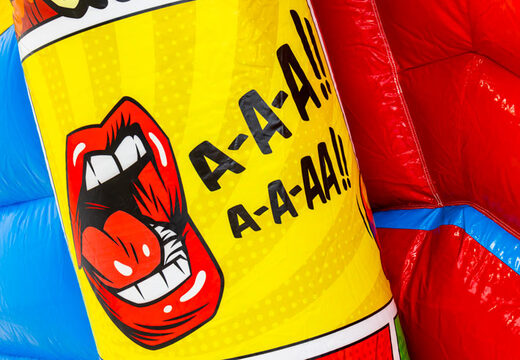 Cartoon illustration on the Doubleslide inflatable castle in the Comic theme