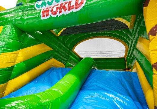 Buy blue yellow green slide from Multiplay Doubleslide bouncy castle at JB